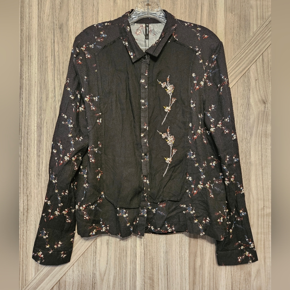 Black Floral Collared Top